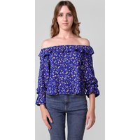 Enorsia Women's Off Shoulder Bardot Top in Blue | Size: 8