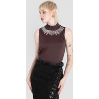 Enorsia Women's Silver Sequin High Neck Sleeveless Top in Brown | Size: 12