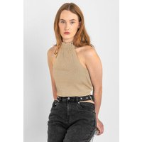 Enorsia Women's Halter Neck Bow Details Crop Top in Cream | Size: 10