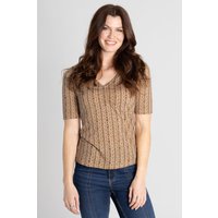 Enorsia Women's Short Sleeve Shimmer Printed Viscose Top in Brown | Size: 18