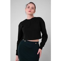 Enorsia Women's Drop Shoulder Half Zip Crop Top in Black | Size: 16