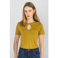 Enorsia Women's Key Hole Detail Short Sleeve Viscose Top in Yellow | Size: 16