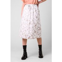 Enorsia Women's Summer Flower Linen Midi Skirt in White | Size: 10