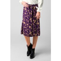 Enorsia Women's Summer Flower Linen Midi Skirt in Purple | Size: 10