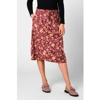 Enorsia Women's Summer Flower Linen Midi Skirt in Red | Size: 10