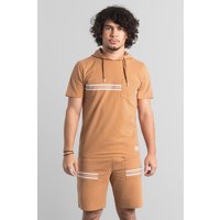 Enorsia Mens Essential Camel Brown Hooded Tee & Shorts Set - UK S