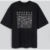 Enorsia Women's Black Oversized Graphic T-Shirt - UK XL