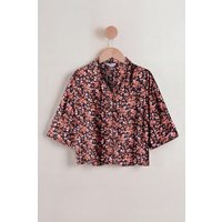 Enorsia Women's Black Floral Cuban Collar Boxy Shirt - UK 8