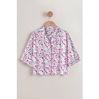 Enorsia Women's Blue Floral Cuban Collar Boxy Shirt - UK 16