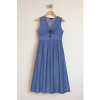 Enorsia Womens Blue Wash Tencel Denim V-Neck Midi Dress - UK 16