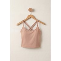 Enorsia Women's Cotton Stretch Cross Back Crop Cami Tops in Brown | Size: 10