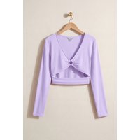 Enorsia Women's O-Ring Cut Out V-Neck Long Sleeves Top in Purple | Size: 10