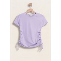 Enorsia Women's Ruched Side Seam Short Sleeve T-shirt in Purple | Size: 16