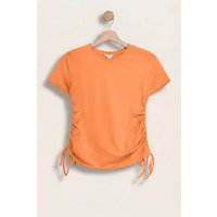 Enorsia Women's Ruched Side Seam Short Sleeve T-shirt in Orange | Size: 16