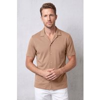 Enorsia Revere Collar Short Sleeve Jersey Shirt men's Short sleeved Shirt in Brown