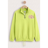 Enorsia Half Zip High Neck Embroidery Sweatshirt women's Sweater in Green