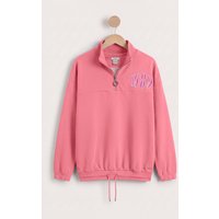Enorsia Half Zip High Neck Embroidery Sweatshirt women's Sweater in Pink