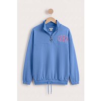 Enorsia Half Zip High Neck Embroidery Sweatshirt women's Sweatshirts in Blue