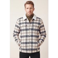 Enorsia Mens Cream Classic Check Sherpa Lined Flannel Jacket - UK S