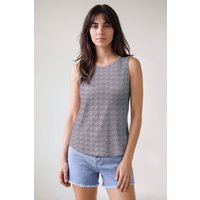 Enorsia Women's Wave-Printed Basic Scope Neck Vest in Grey | Size: 8