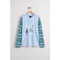 Enorsia Mens Blue Fair Isle Reindeer Pattern Christmas Pyjama Top - UK XXL