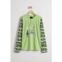 Enorsia Mens Green Fair Isle Reindeer Pattern Christmas Pyjama Top - UK XXL