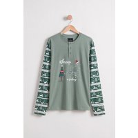 Enorsia Mens Multicoloured Fair Isle Reindeer Pattern Christmas Pyjama Top - UK XXL