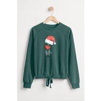 Enorsia Womens Green Christmas Sweatshirt with Tie-Hem Long Sleeves - UK 18