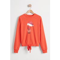 Enorsia Womens Orange Christmas Sweatshirt with Tie-Hem Long Sleeves - UK 18