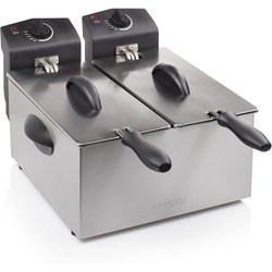 Tristar Friggitrice doppia in acciaio inossidabile - 6 litri, 2 x 1800 watt, con funzione zona fredda e livello di riscaldamento regolabile, FR-6937