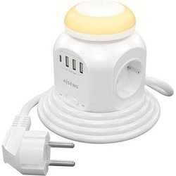 Aisens - Aisens Regleta De Enchufes Sobremesa Multifuncion Con 4 Tomas + 1Xusb-C - 3Xusb-A - Luz Nocturna - 1.8M - Color Blanco