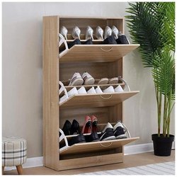 Bakaji - Scarpiera 3 Ante Ripiani Doppia Profondita In Melamina 60X24X120Cm Colore Beige