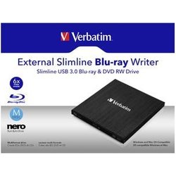Verbatim 43890 Masterizzatore Blu-Ray Esterno Slimline, Porta Usb 3.2, Blu-Ray Player Masterizzatore, Nero