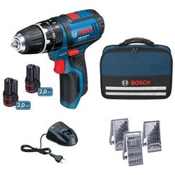 Bosch Professional Sistema 12V Trapano Avvitatore Con Percussione GSB 12V-15, Incl. Batteria 2x2.0 Ah + Caricabatterie, 2x Set Di Trapani, 1x Set Di Punte, In Borsa, Amazon Exclusive Set