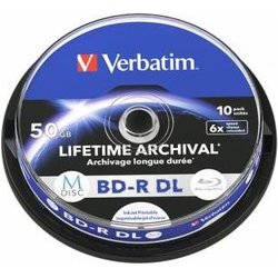 Verbatim 1 X 10 M-Disc BD-R Bluray, 50 Gb, 6 X Speed Cakebox Stampabile Verbatim 1 X 10 M-Disc BD-R Bluray, 50 Gb, 6 X Speed Cakebox Stampabile