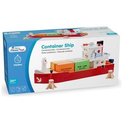New Classic Toys - Eitech New Classic Toys Nave Porta-Container Di Legno Con Quattro Contenitori Harbor Line 10900
