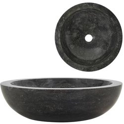 Vidaxl Lavandino Con Foro Di Scarico Rotondo Classico Elegante Lavello Lavabo Arredo Bagno Sanitari 40X12 Cm In Marmo Nero Naturale