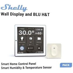 Shelly Wall Display Bianco + Blu H&T, Starter Pack Smart Control E Monitoraggio Ambientale,Wlan E Bluetooth, Termostato, Relรจ 5 A Integrato, Conduttore Neutro, Avorio