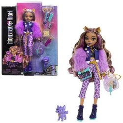 Monster High - Clawdeen Wolf, Bambola Dal Look Mostruoso Con Cucciolo Crescent E Accessori Inclusi, Tra Cui Zaino, Snack E Agenda Per La Scuola, Giocattolo Per Bambini, 4+ Anni, HRP65