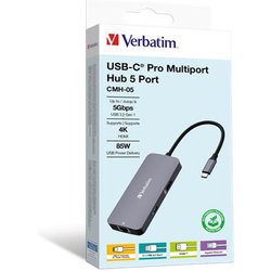 Verbatim USB-C Pro Multiport Hub 5 In 1, Multiport Adattatore USB-C A Hdmi, RJ45, USB-A E USB-C Pd, Per Mac, Macbook Pro/Air, Ipad Pro, Thinkpad, Windows Computer, Laptop E Co Verbatim USB-C Pro Multiport Hub 5 In 1, Multiport Adattatore USB-C A Hdmi, RJ45, USB-A E USB-C Pd, Per Mac, Macbook Pro/Air, Ipad Pro, Thinkpad, Windows Computer, Laptop E Co