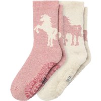 2 Paar Mädchen Stoppersocken mit Pferde-Motiv