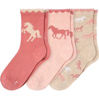 3 Paar Mädchen Socken mit Pferde-Motiven