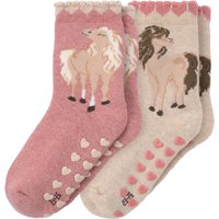2 Paar Mädchen Stoppersocken mit Pferden