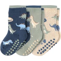 3 Paar Baby Stoppersocken mit Dino-Motiven