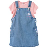 Mädchen Jeanslatzkleid mit Blumen-Stickerei