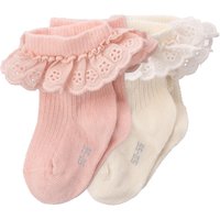2 Paar Newborn Socken mit Spitzenrüsche