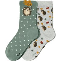 2 Paar Damen Socken mit Igel-Motiven