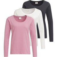 3 Damen Langarmshirts in Unifarben