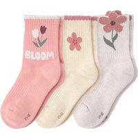 3 Paar Mädchen Sportsocken mit Blumen-Motiven