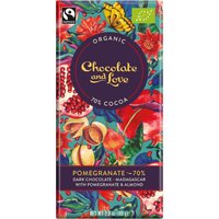 Chocolate & Love Organic Fairtrade Pomegranate & Almond 70% Dark Chocolate Bar - 80g